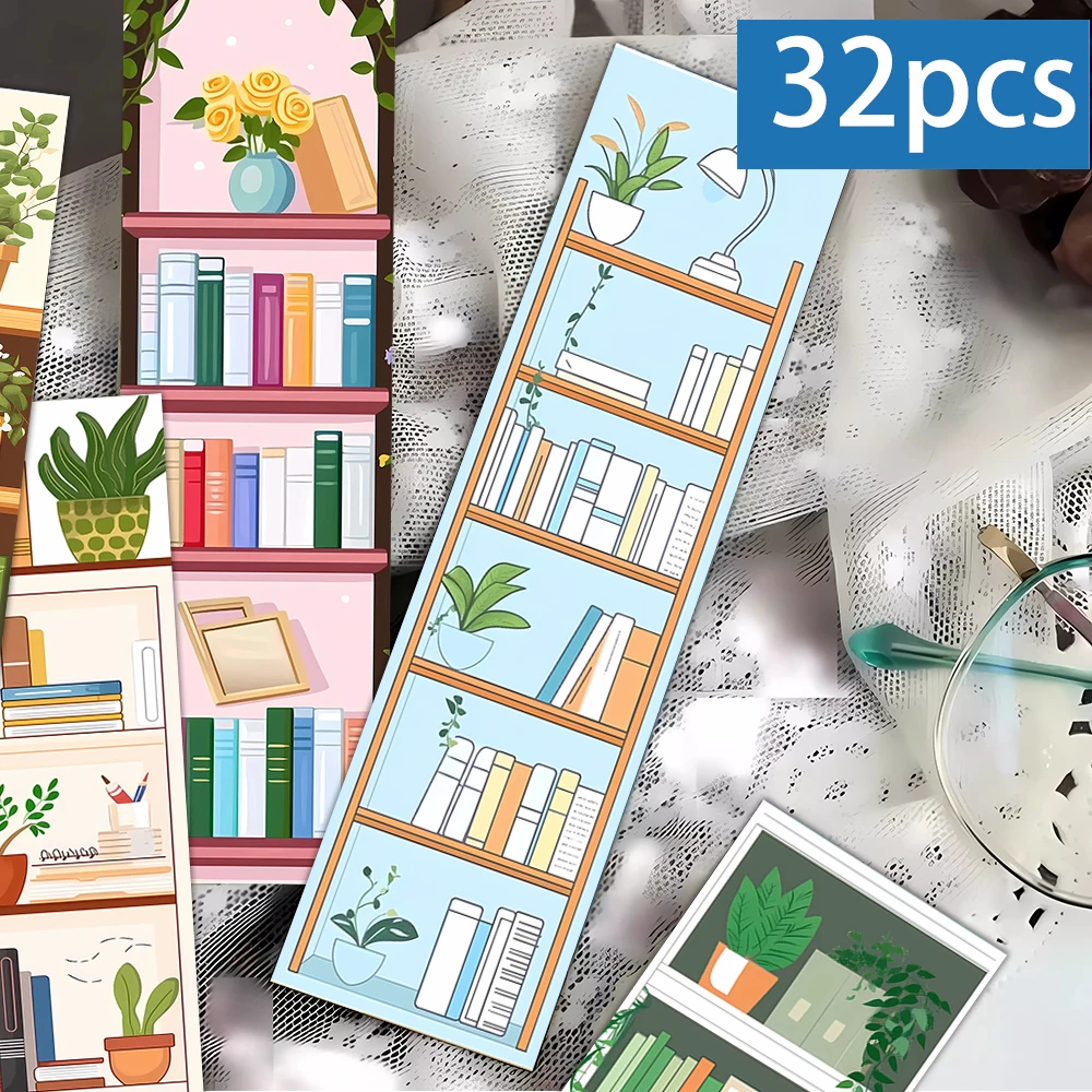 32pcs, Cartoon Bookshelf Series Bookmarks for Teachers, Readers and Book Lovers, Bookmarks, Gifts, Party, Birthday