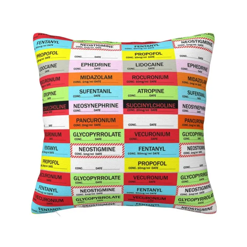 Custom Anesthesia Medication Labels Doctors Nurses Hospital Cushion Cover 45x45cm Soft Nordic Throw Pillow