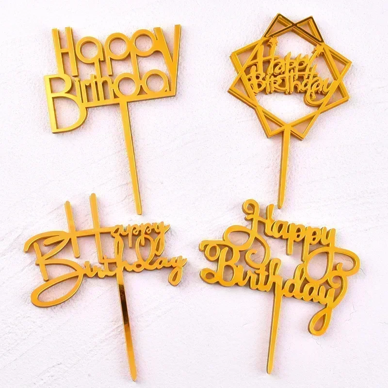 10PCS Acrylic Happy Birthday Cake Topper Multiple Styles Balck Gold Cake Topper Baby Shower Birthday Party Decoration украшение