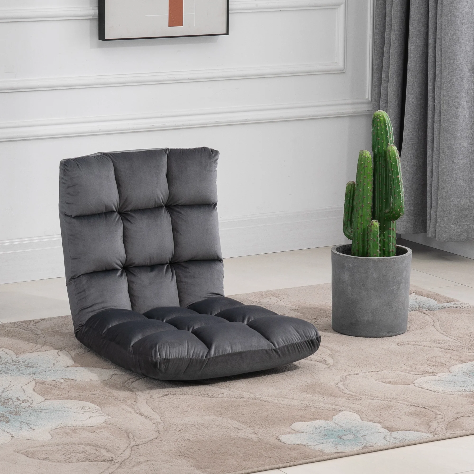 HOMCOM Bodenstuhl Faltbar Bodensessel mit Liegefunktion Verstellbarer Rückenlehne, gepolstert Relaxsessel zum Fernsehen, Lesen, Meditationsstuhl Lazy Sofa Lesesessel für Meditation Zuhause Dunkelgrau