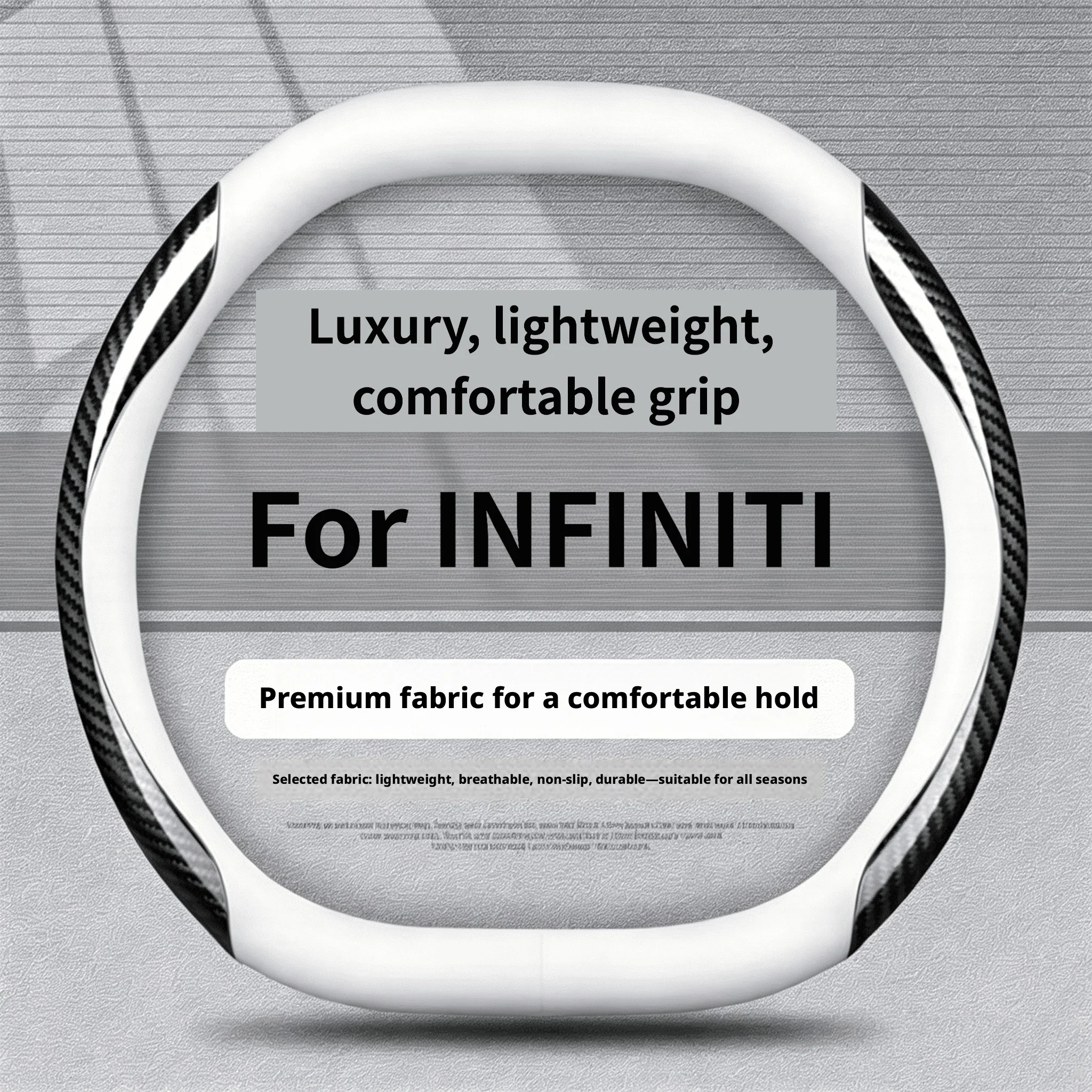 Fit 14.5-15in carbon fiber patterned steering wheel cover suitable for Infiniti Q60 Red Sport, QX55 Sport, QX80 Sport Auto Decor