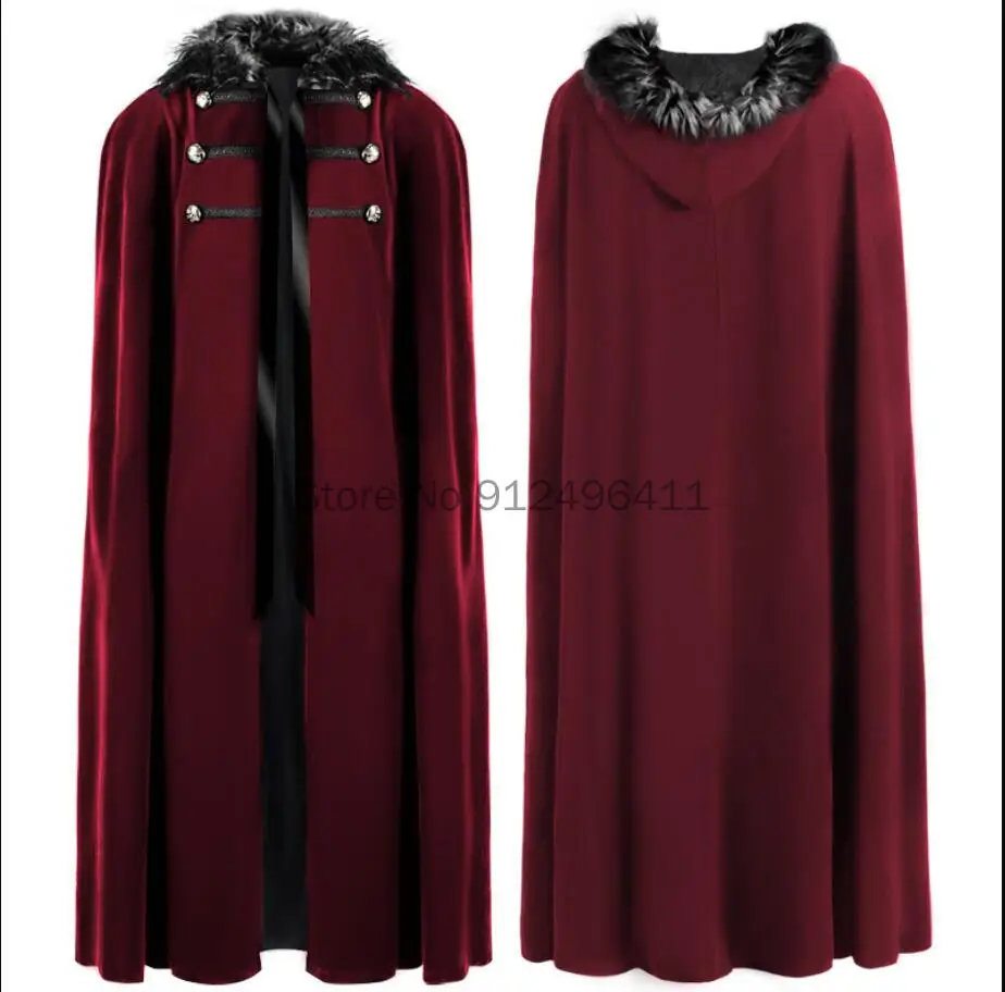 Cosplay Hallween Unisex medievale Steampunk mantello invernale Maxi Larp mantello pirata vichingo pelliccia di Halloween con cappuccio giacca gotica