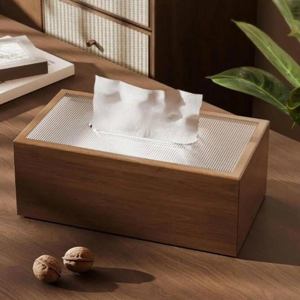 Napkin Holder for Home Chinese Style Wood Tissue Box Light Luxury Desktop Napkin Organizer with Acrylic Lid for Room