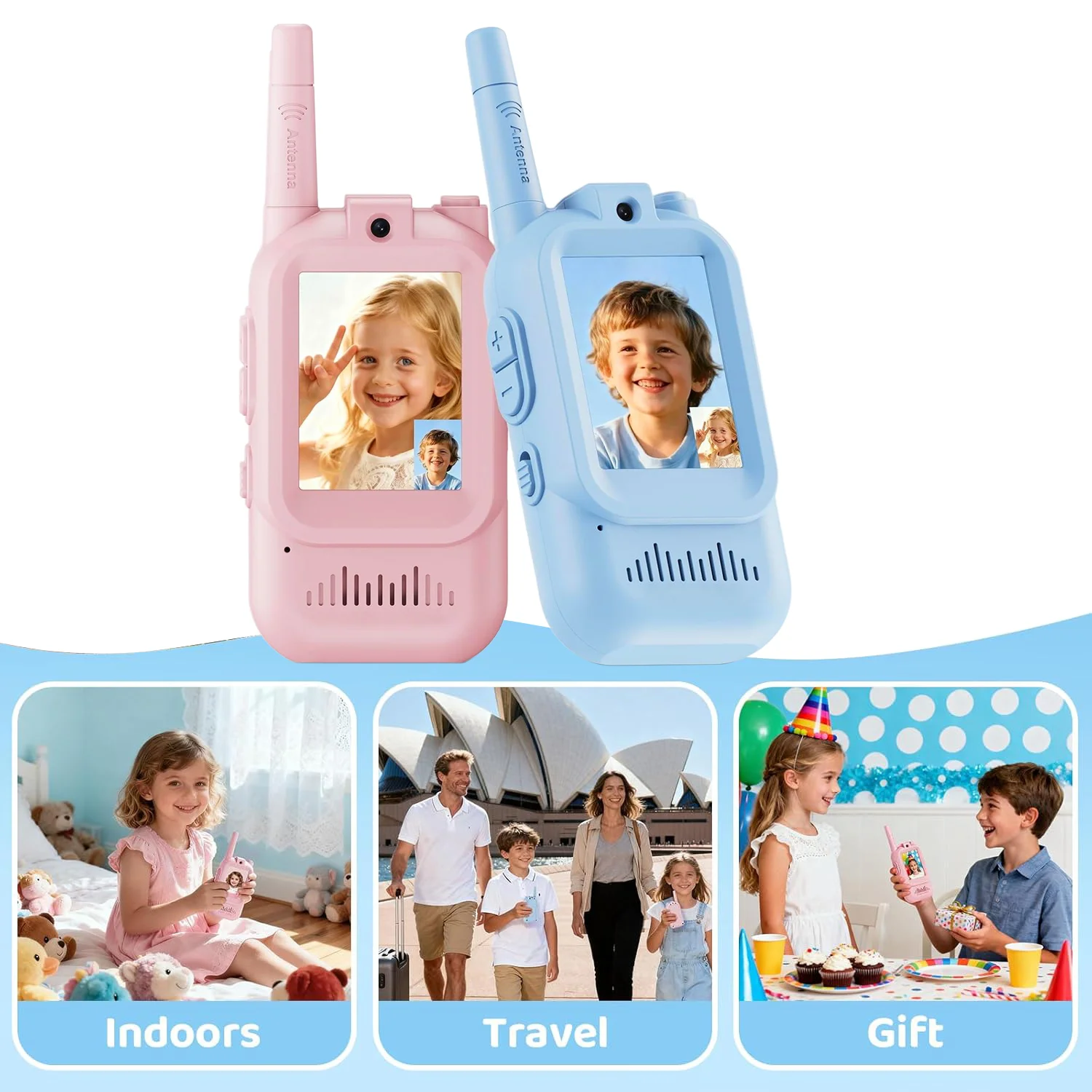 Video Walkie Talkies for Kids 2 Pack Rechargeable Intercom Walkie-talkie 2 Screen One-Click Call Child Video Intercom