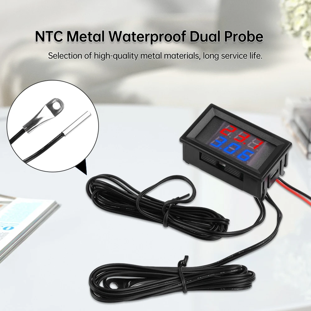 DC 4V to 28V 0.28 Inch Mini LED Dual Display Digital Temperature Sensor NTC Waterproof Metal Probe Temperature Tester