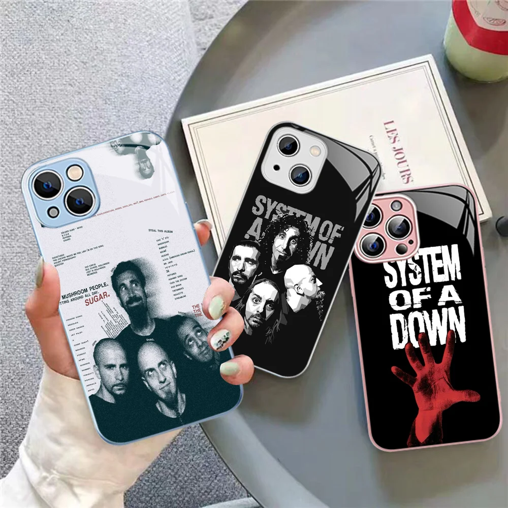 S-System of a D-Down Band Phone Case Tempered Glass For iphone 14 13 12 11 Pro Mini XS MAX 14Plus X XS XR Cover