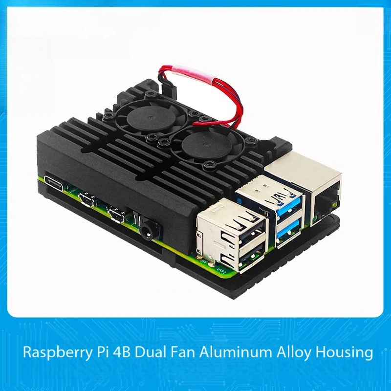 Dual 5V Fan Aluminum Cooling Enclosure Passive Heatsink Protective Shell for Raspberry Pi 4B 3B+ SBC