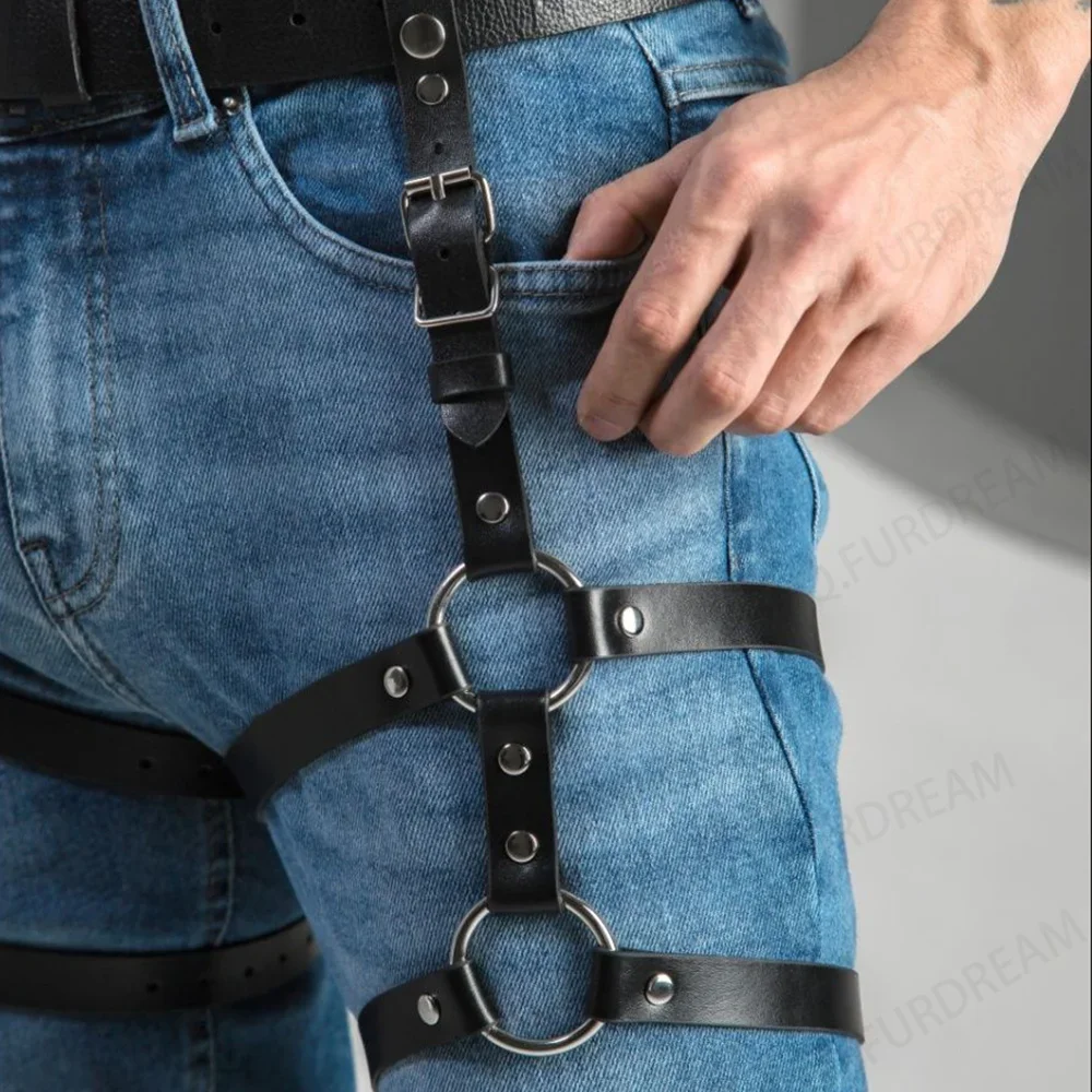 Sexy Leder Bein Harness Mann Punk Stil Oberschenkel Harness Fetisch Bondage Dessous Taille bis Bein Rave Festival Kleidung Zubehör