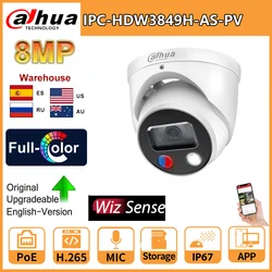 Dahua 스마트 듀얼 라이트 카메라 액티브 억제 고정 초점 WizSense IPC-HDW3849H-AS-PV S4 시리즈 양방향 토크 SD 카드 슬롯, 8MP