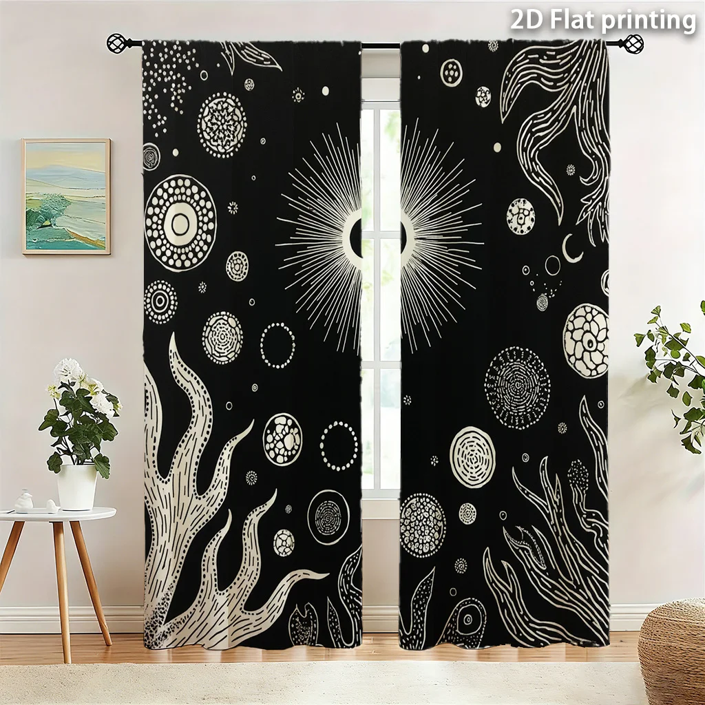 Modern Abstract Bohemian Mandala Pattern Black Window Curtain Room Divider Artistic Decoration Home Living Room Drapes