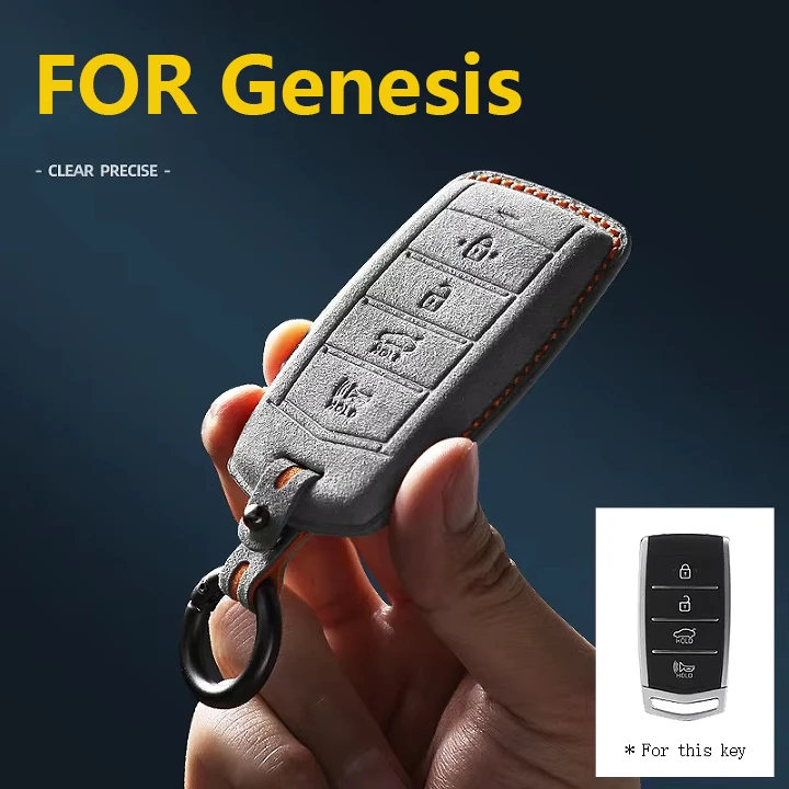 Car Key Case Cover Suede for Genesis G70 G90 G80 2017 2023 2020 Retro Fashion Auto Remote Protector Keychain Shell Accessories