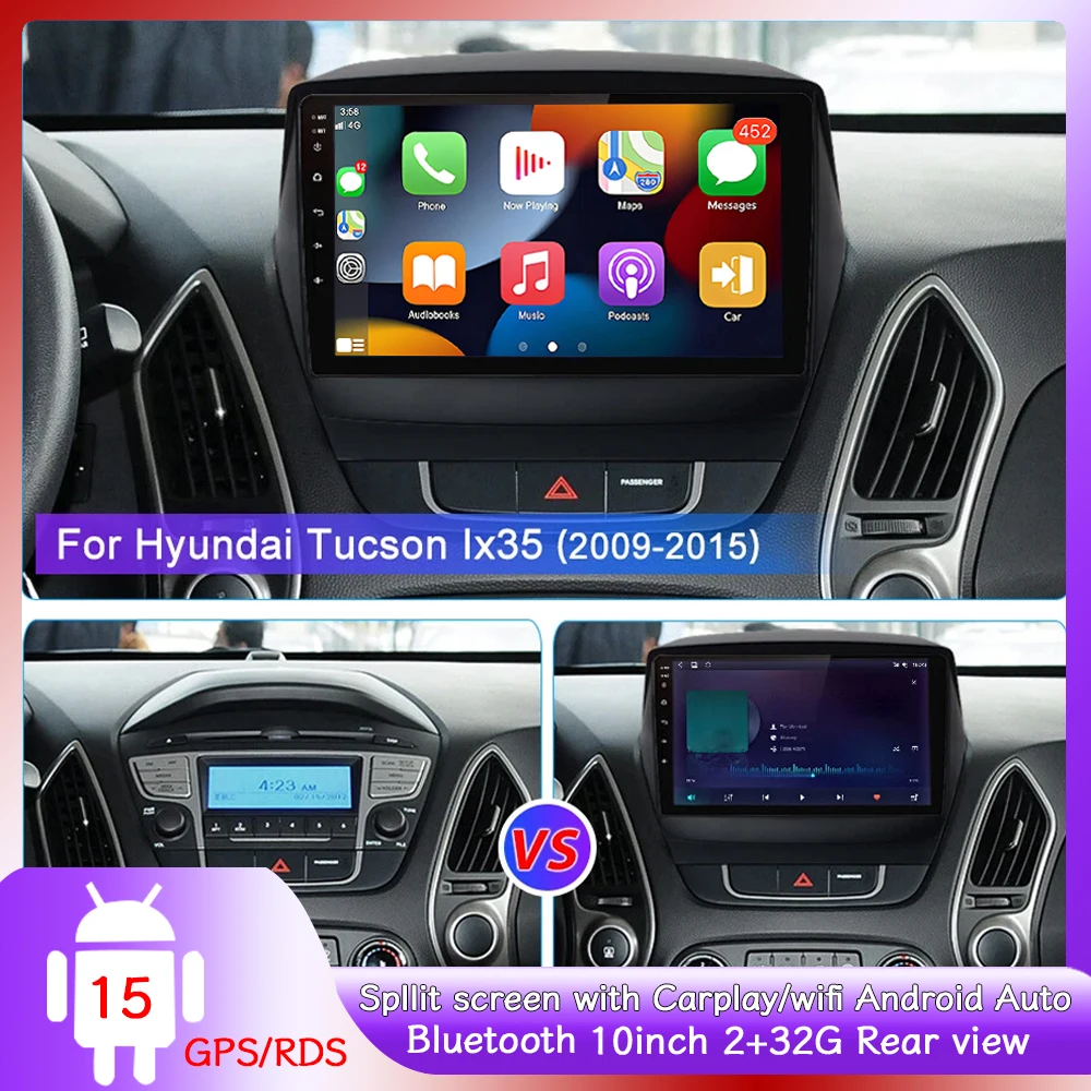 

Car Stereo Multimedia Video Player with GPS Navigation 10'' for Hyundai IX35 2009-2015 Android 15 CarPlay Android Auto Bluetooth