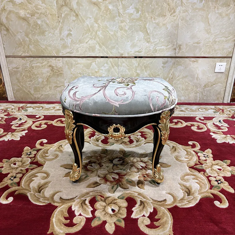 French solid wood fabric embroidered dressing stool, European luxury bedroom dressing stool, simple dressing table, household