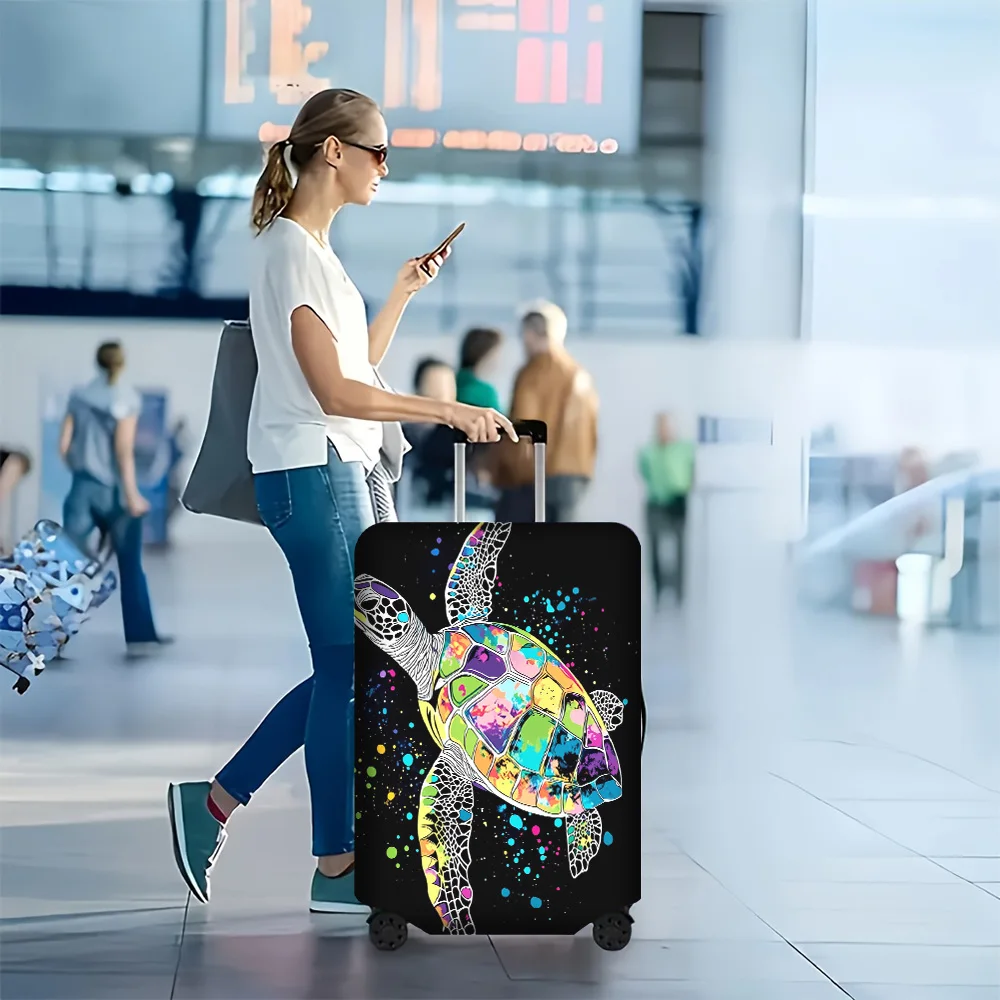 

1 PC Neon Turtle luggage cover for luggage sizes 18-32 inches; dust and elastic travel accessory in a vibrant mosaic design t