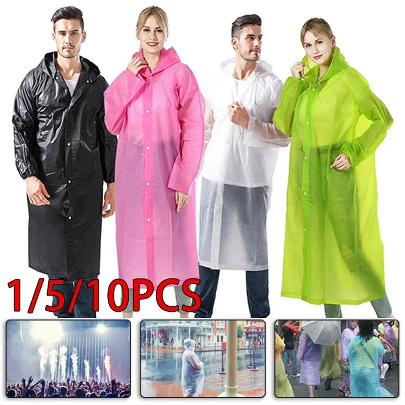 1/5/10PCS Unisex Erwachsene Frauen Damen Einweg Regenmantel Wasserdicht Camping Festival Poncho Outdoor Zufällige Farbe