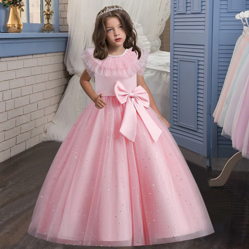 

4-14T Girls Dress Birthday Communion Party Dress Girls Sleeveless Middle Big Children Flower Girl Wedding Fluffy Dress