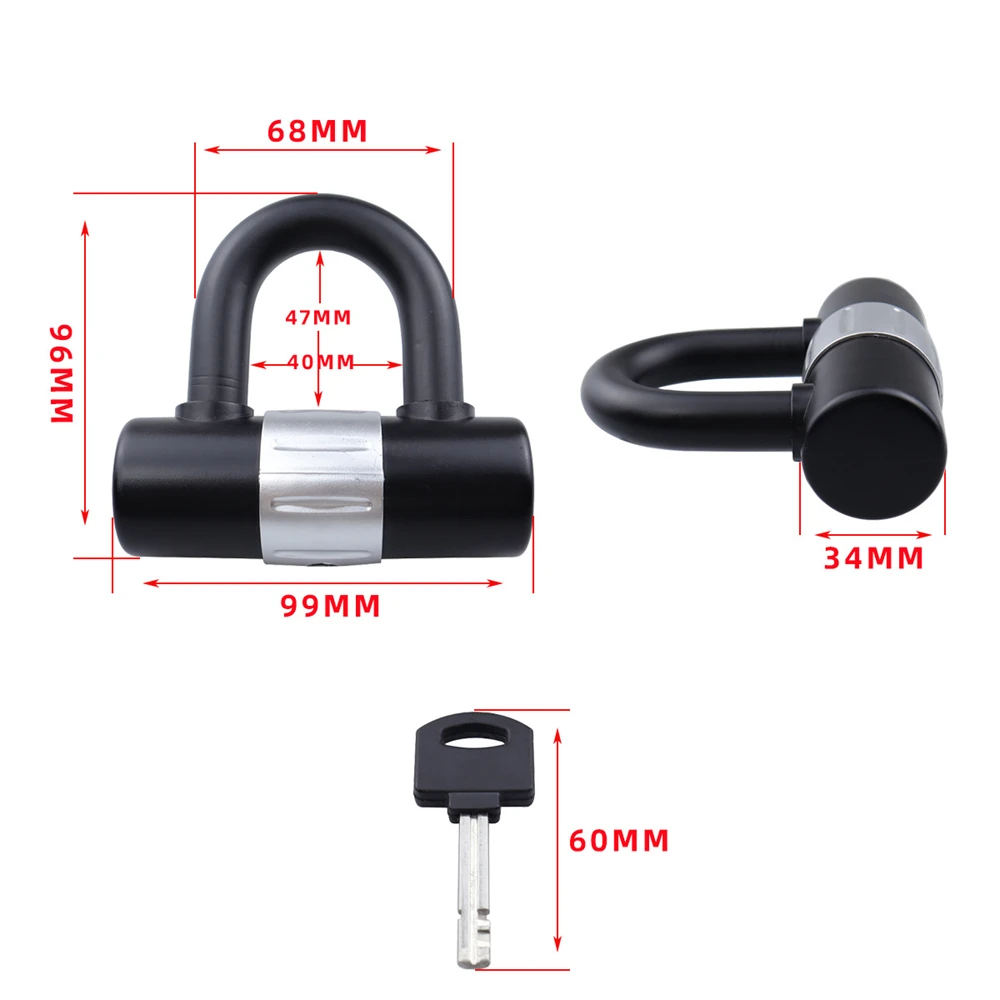 

​Bike U Lock 16mm Heavy Duty U Lock Motorcycle U Lock Bicycle Lock Dics Lock with 2Keys Security for Moped Scooter Outdoors