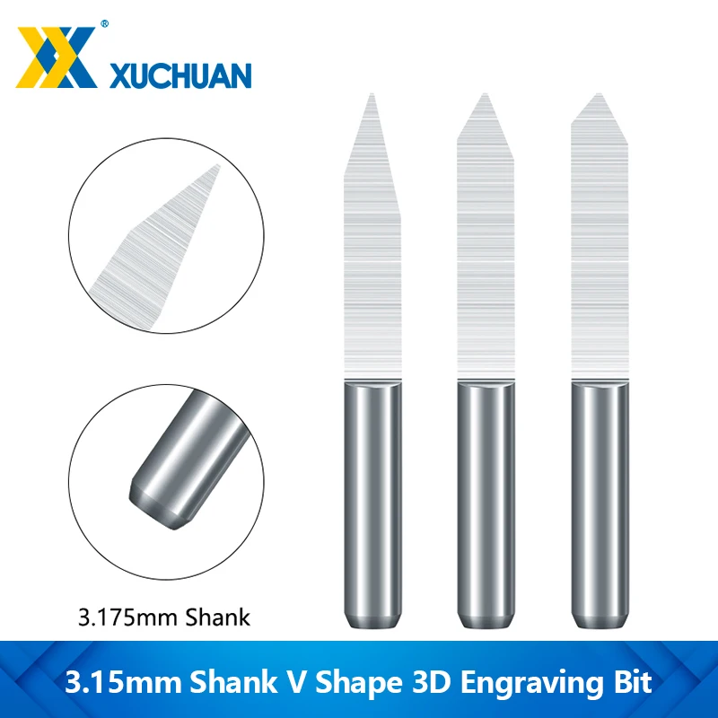 

3.175mm Shank 10pcs PCB 3D Engraving Bit 10-90 Degrees Tungsten Carbide CNC Milling Cutter 0.1-2.0mm V Shape Carving Bit Tipped