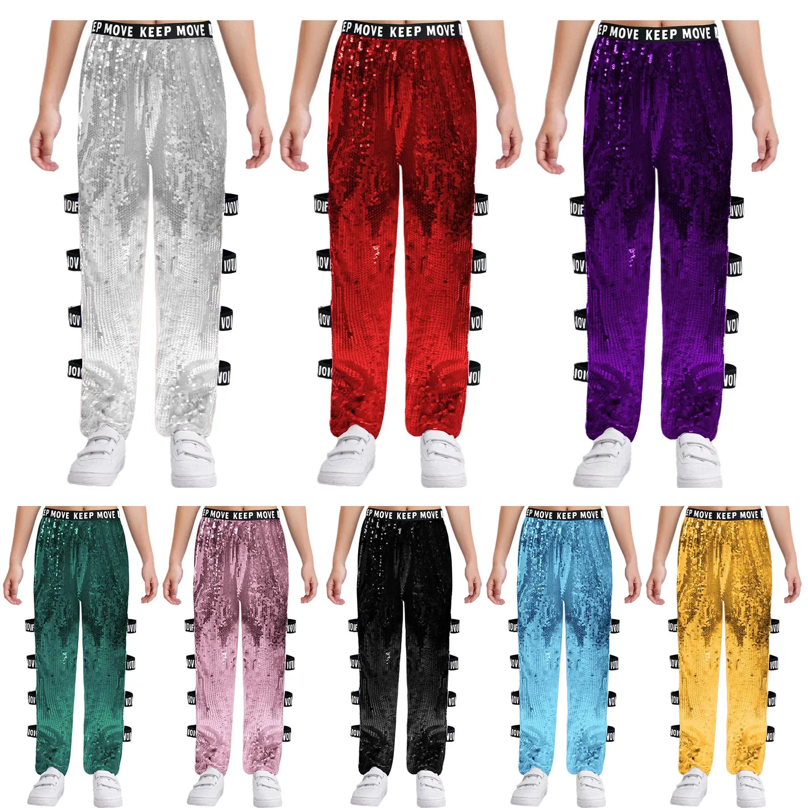 Jungen Mädchen Jazz Street Dance Kostüm Kinder Ausschnitt Glitzernde Pailletten Hosen Hosen Hip Hop Moderne Disco Party Performance Dancewear