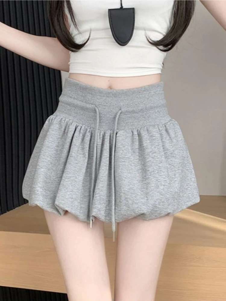 New Drawstring Midi Skirt for Spicy Girls Slimming Off with A-line Elastic Waistband Fluffy and Versatile Short Skirt for Women