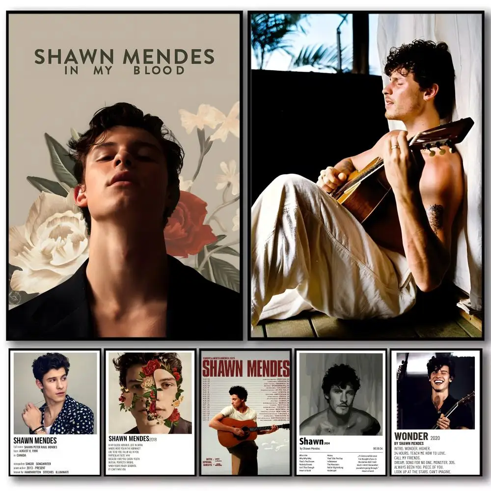 Singer Music Album S-Shawn M-Mendes Poster Decorative Wall Art Stickers Mural Photo Print for Home Living Room Hallway Decor