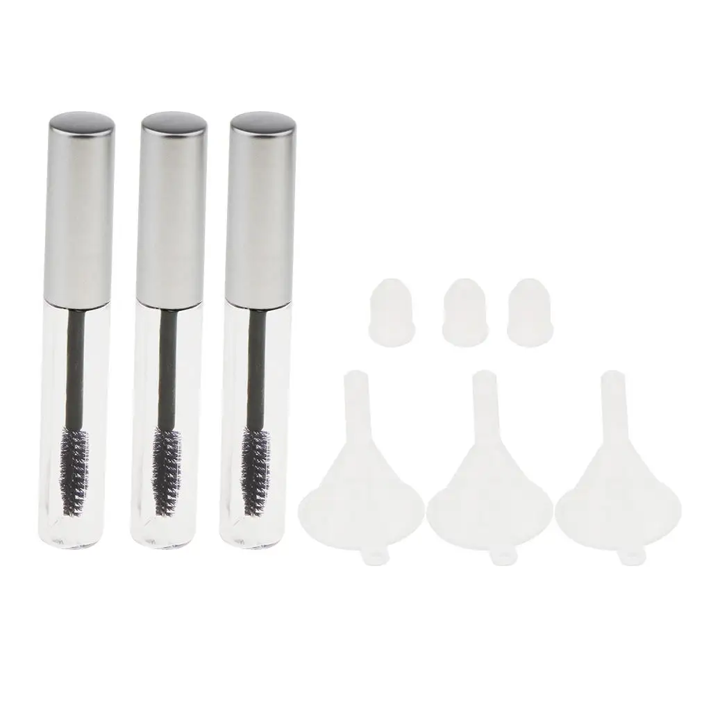 3x 10ml Empty Mascara Tube Vial/Bottle/Container W/ Funnels