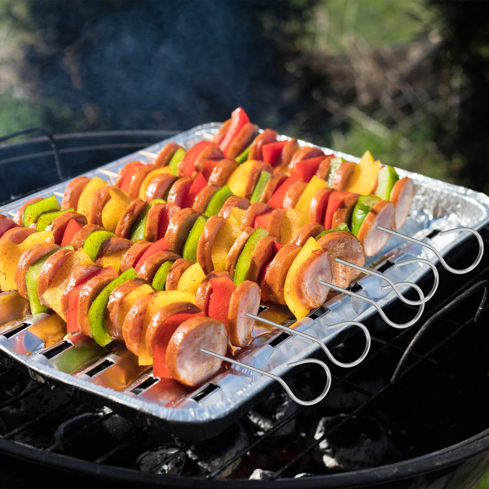 

50 Pcs BBQ Needle Skewer Stainless Steel Grilling Accessories Turkey Meat Shrimp Chicken Barbecue Flat Longevity Reusable Easy