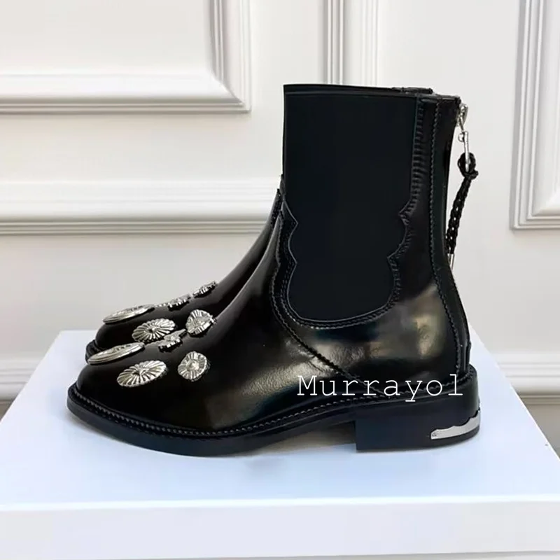 Tessuto elastico in vera pelle Splicing stivaletti donna rivetto Decor cerniera posteriore caviglia Botas autunno inverno Retro Chelsea Boots