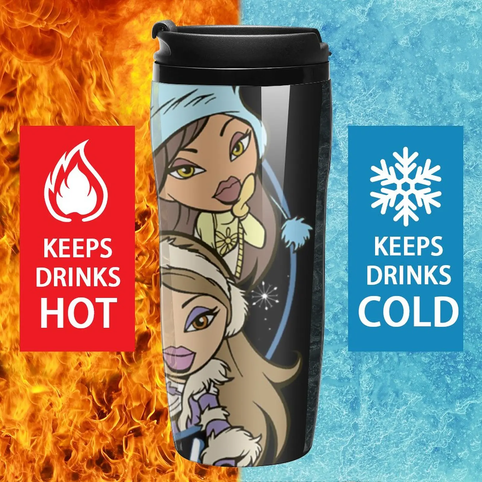 Bratz Winter Wonderland Bratz Circle Portrait Coffee Mug to Go Makeup Angel Style Feminsim Fashion Travel Custom Water Bottle