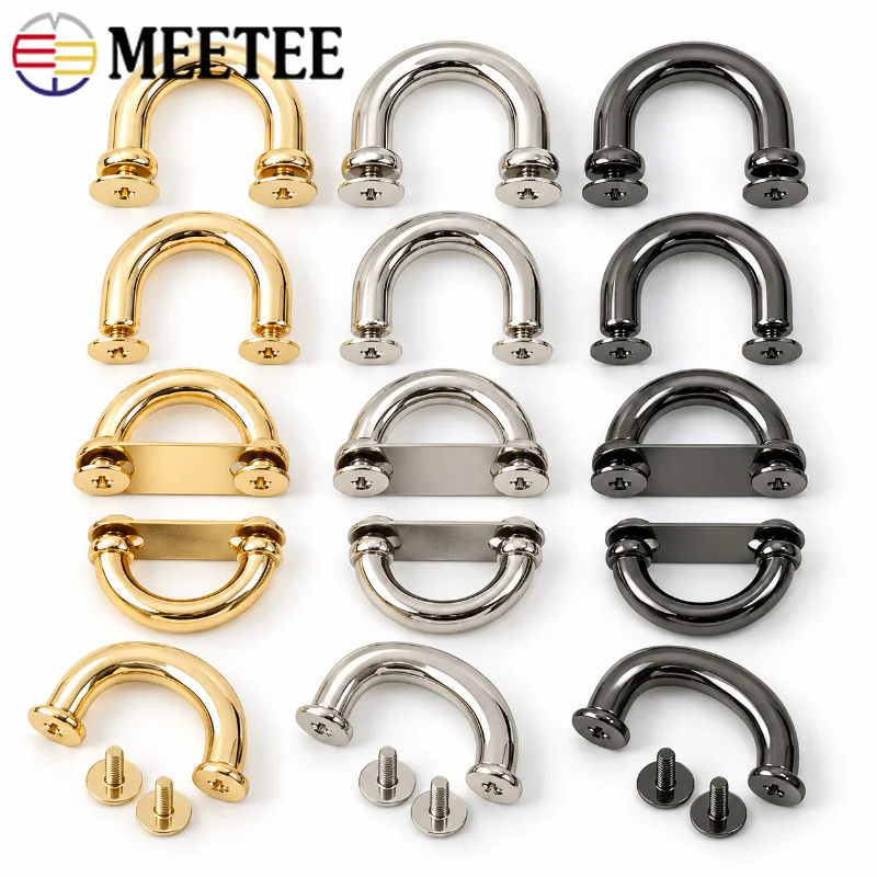 4/10Pcs Metal U Shape Bridge Buckle Screw Connector Loop for Handbag Handle Strap Purse Leathercraft Ring Clasp DIY Bag Hardware
