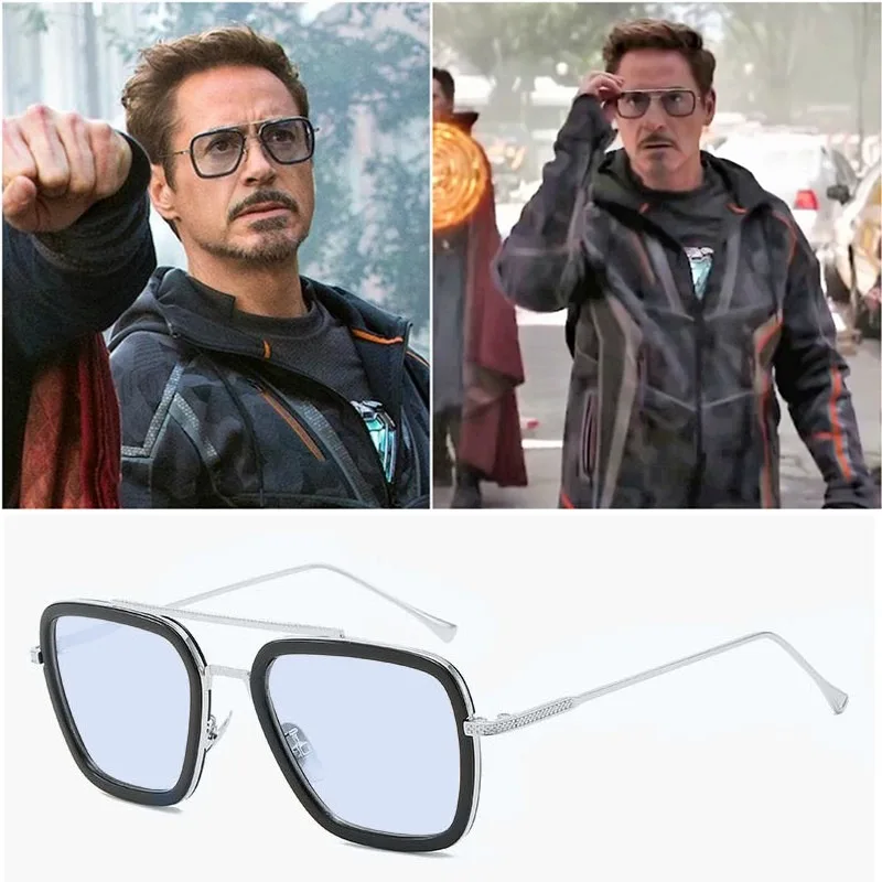 Modische Avengers Tony Stark Flugstil-Sonnenbrille Eckige Edith-Sonnenbrille