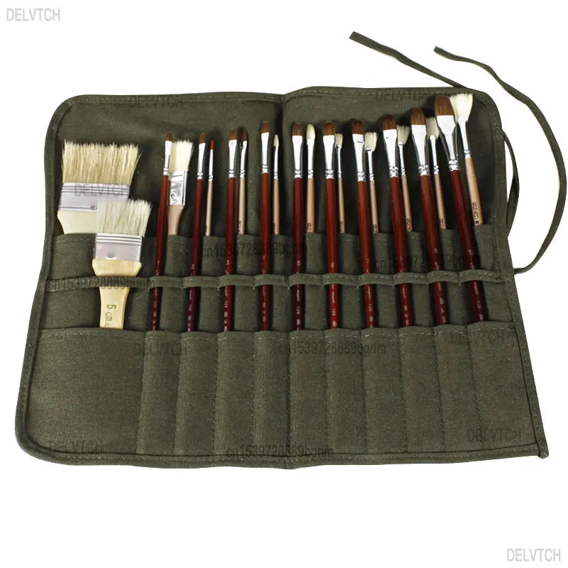 Imagem -02 - Exército Verde Canvas Roll up Pencil Bolsa Suporte do Envoltório Bolsa de Armazenamento Arte Desenho Pintura Escova Pen Papelaria Organizer Case 30 Buracos