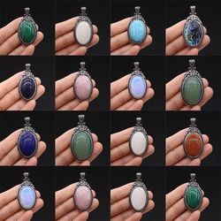 28x55mm Natural Stone Shell Oval Vintage Style Pendant Opal Rose Quartz Charms for Jewelry Making DIY Necklace Pendant Accessory