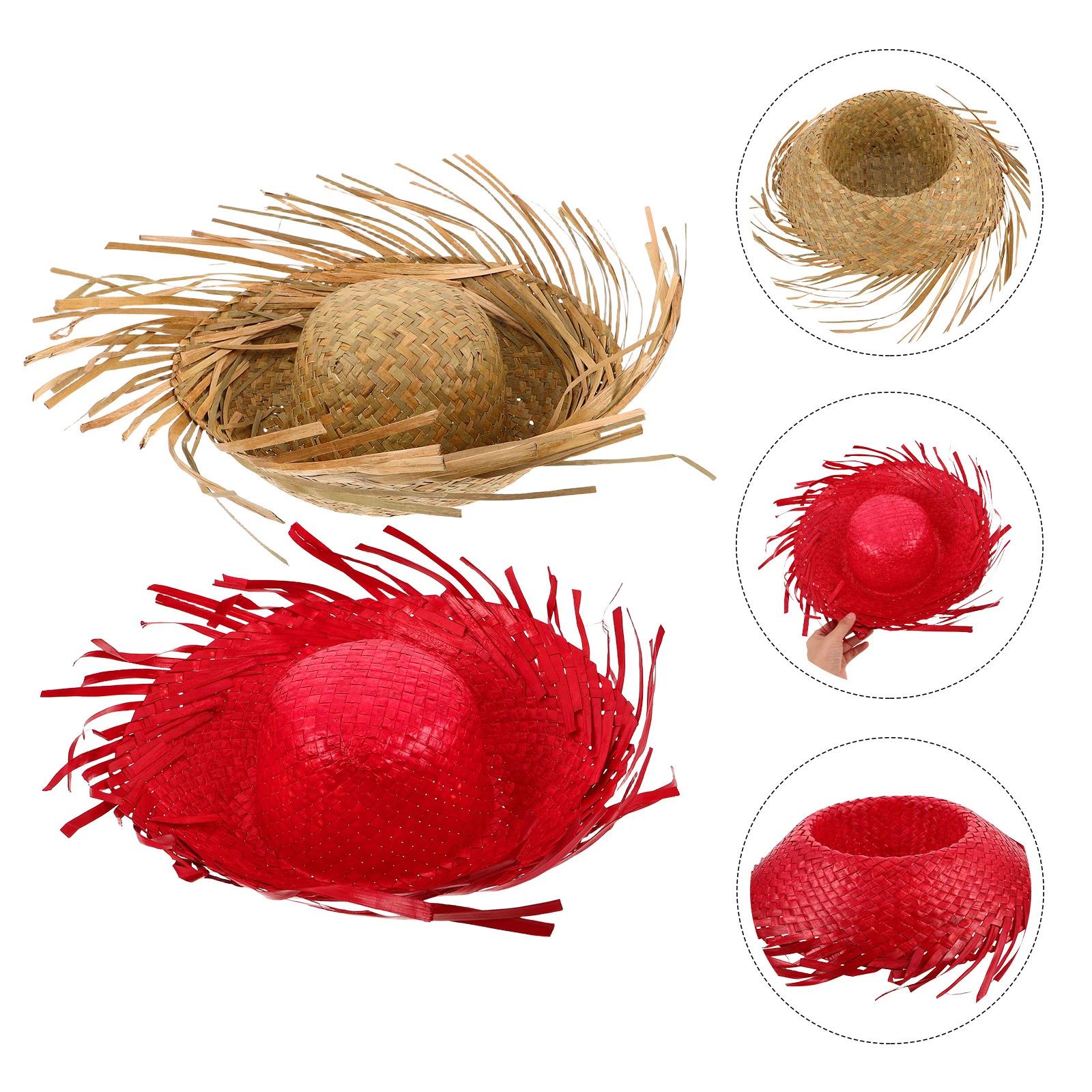 

2Pcs Hawaiian Beach Hat Women Woven Palm Leaf Straw Sun Visor Hat Tropical Mexican Luau Costume Straw Hats Women