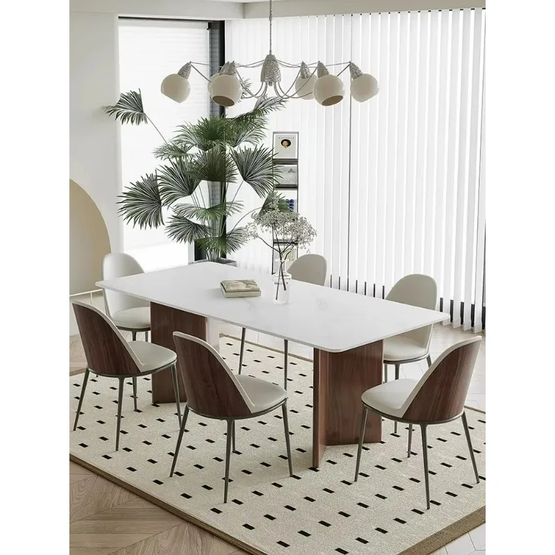 Factory Direct Compatible WithSolid Wood Rock Slab Dining Table Modern Simple Small Apartment Household Rectangular Dining Table