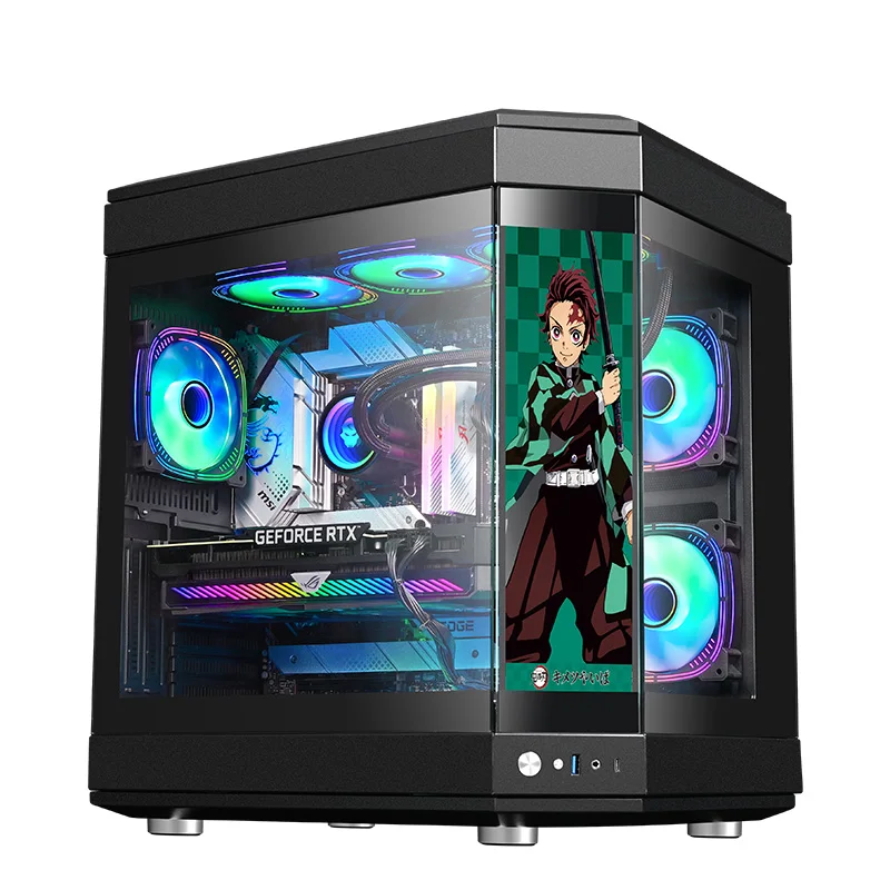 

ATX Gaming Computer Cases With Screen High Quality Cube Glasses Cabinet Factory Wholesale PC Gaming Casing Desktop Chassis