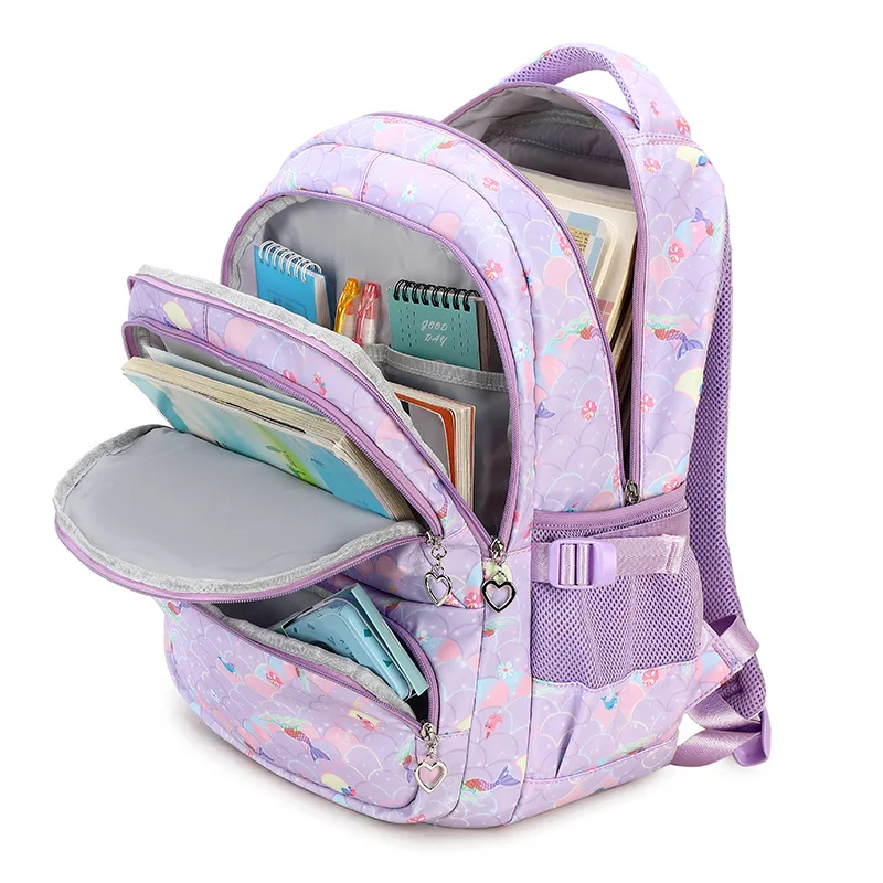 Large Capacity School Backpack for Girls with Lunch box Elementary Primary Middle School Bag Mermaid Book bags for Teen Students