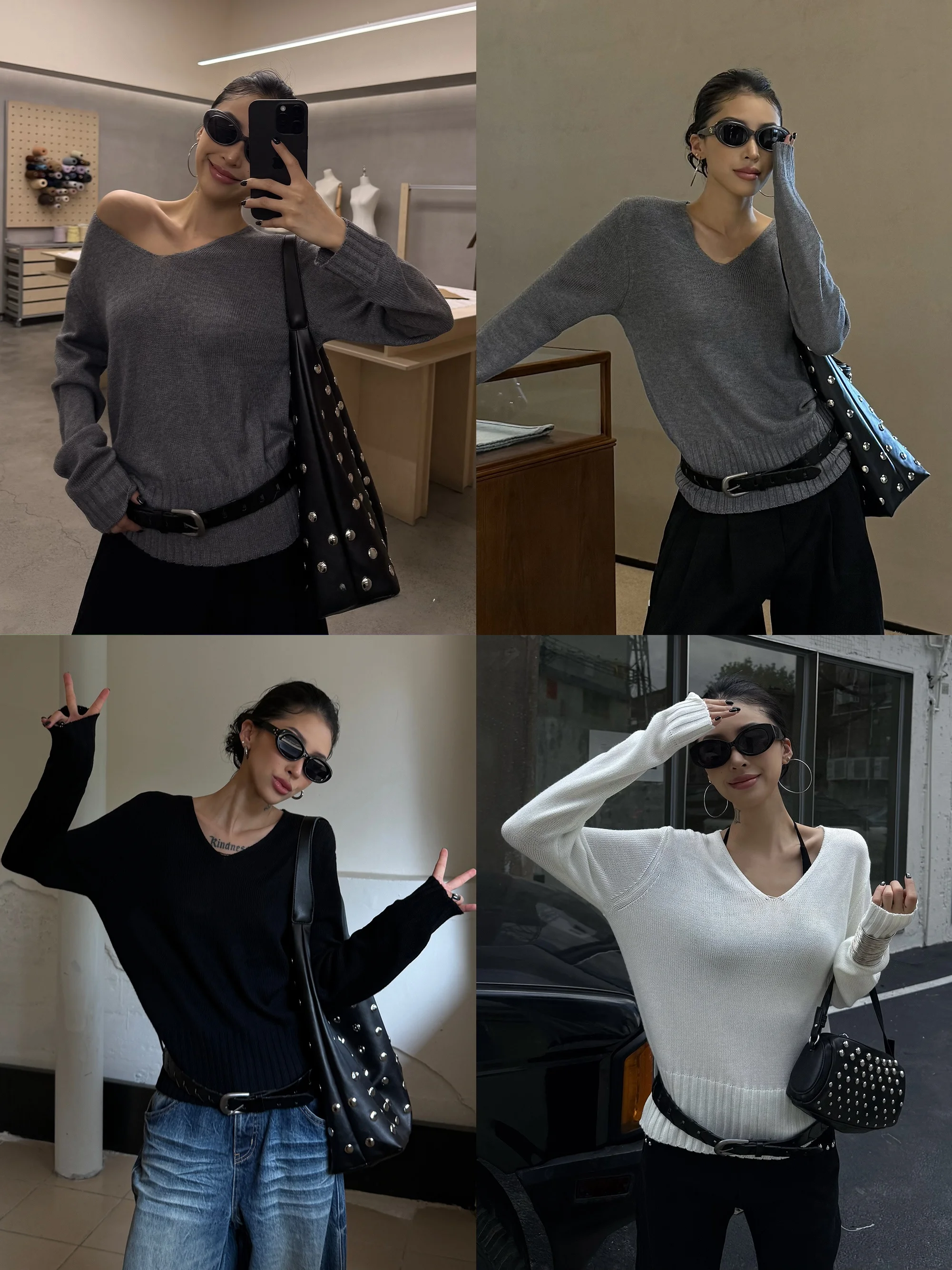 

Женский вязаный джемпер Wildern Zero V-ne свободного кроя с длинным рукавом, повседневный, в американском ретро-стиле, приталенный, для осени 2025 года