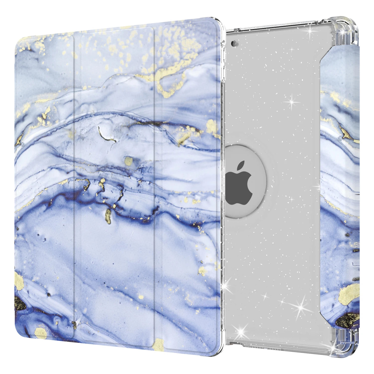 

Тройной универсальный чехол-подставка для iPad 10,2, 2019, 2020, 2021, 7-го, 8-го и 9-го поколения, блестящий ТПУ, прозрачный окрашенный кожаный чехол сзади