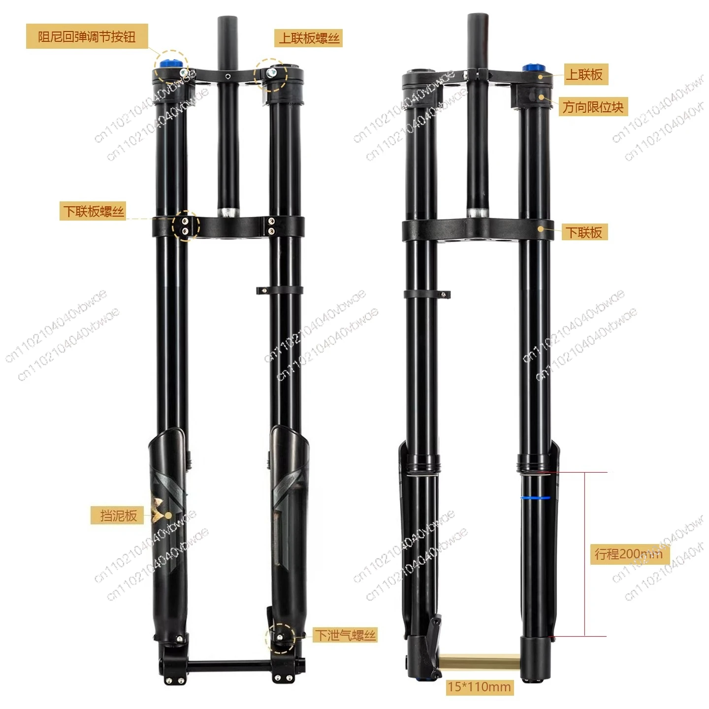 Mountain bike front fork shoulder control, double shoulder inverted fork stroke 200, mountain damping adjustment
