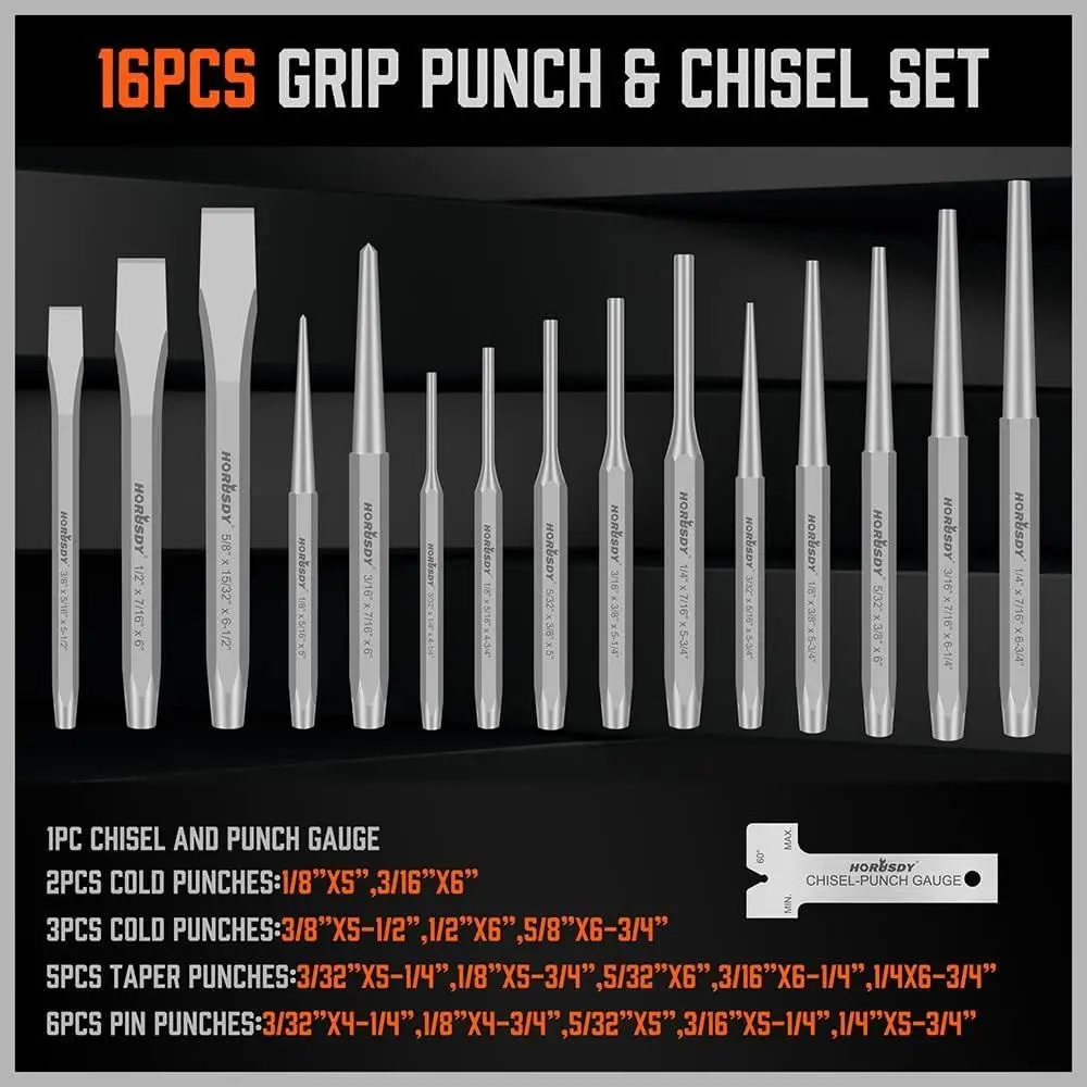 28-Piece Heavy Duty Punch and Chisel Set, Including Taper, Cold Chisels, Pin, Center Punch