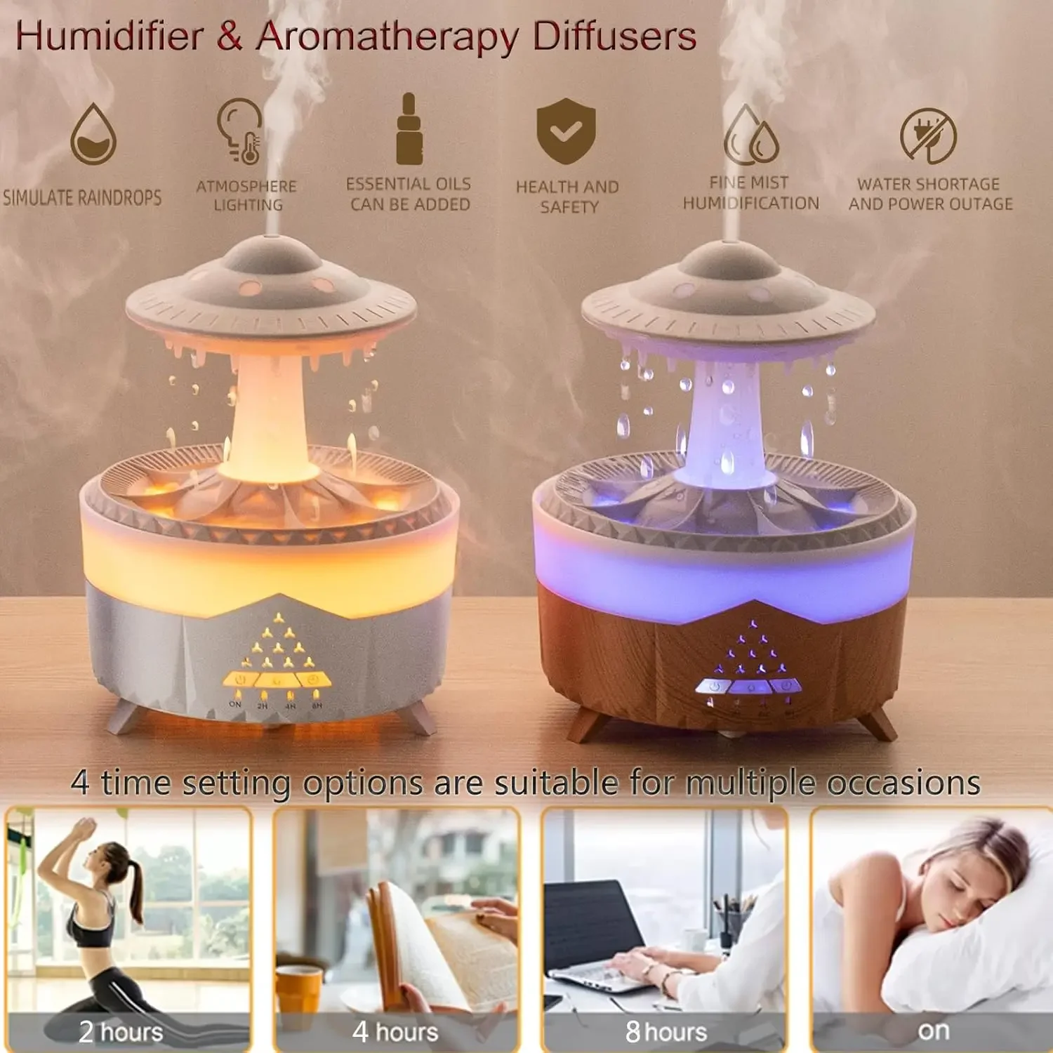 

Rain Cloud Night Light humidifier with raining water drop sound and 7 color led light essential oil diffuser aromatherapy