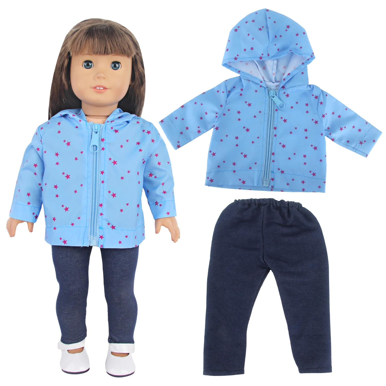 Cute Star Doll Accessories Clothes Set Sunscreen jacket+Pants Raincoat Set For 43cm Baby New Bron&18 inch American Doll,DIY Toy