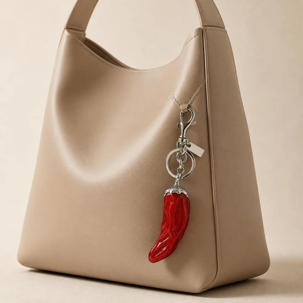 Cute Glitter Chili Pepper Keychain Handmade 3D Bag Pendant Luxury Retro Backpack Pendant for Women