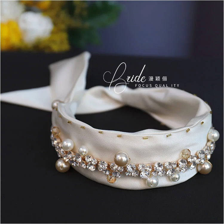 Fashion Luxury Rhinestone Pearls Hairbands women Fascinator Headwear Elegant Ladies Banquest Horse Race Party Satin Hair Jewelry