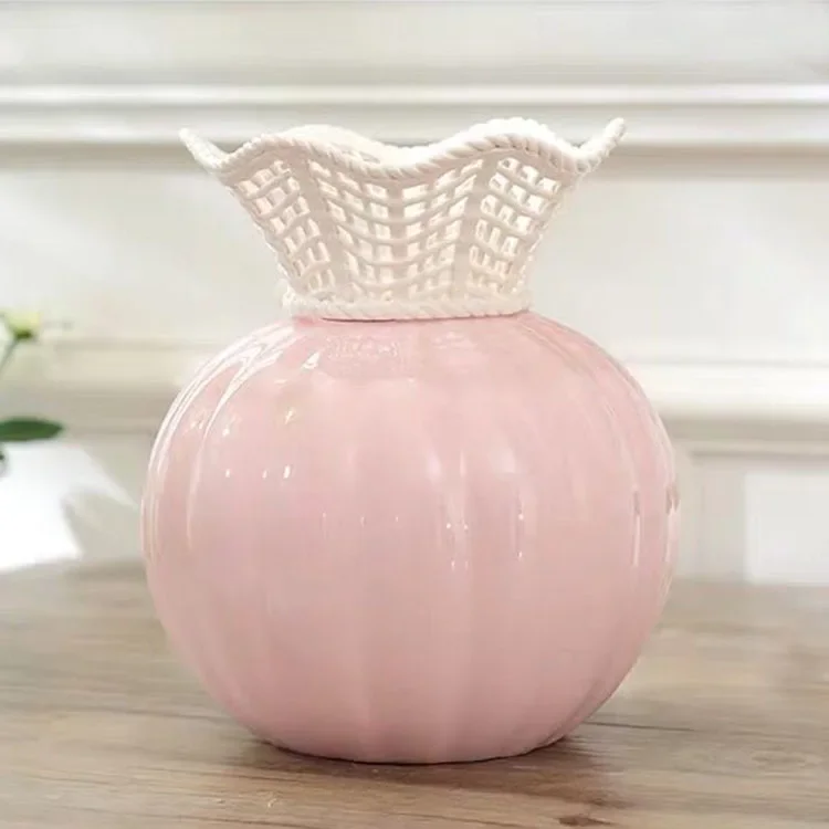 Circular Small Ceramic Vase, Artistic , Cute Pink, Elegant and Tasteful