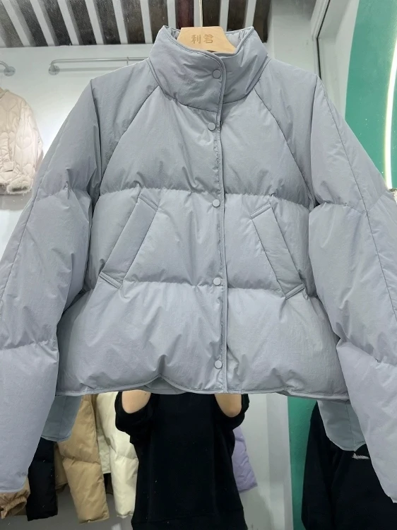 

Женская короткая пуховая куртка с воротником-стойкой, теплая, свободного кроя, осенне-зимняя, в корейском стиле, пуховик