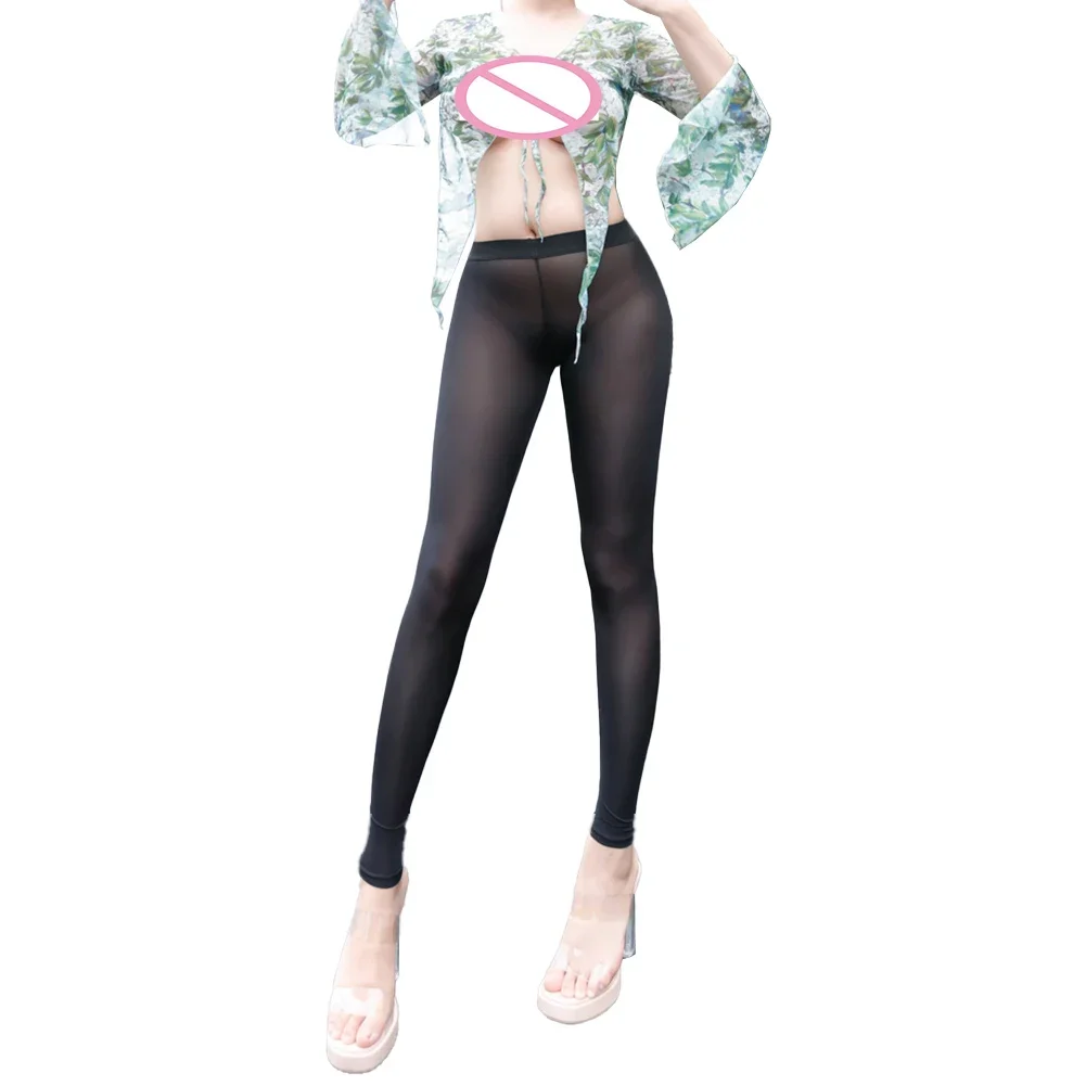 

Brand New High Quality Pants Women Tights Butt Pants Convenient Sexy Lingerie Crothless Elastic Fashion Ice Silk