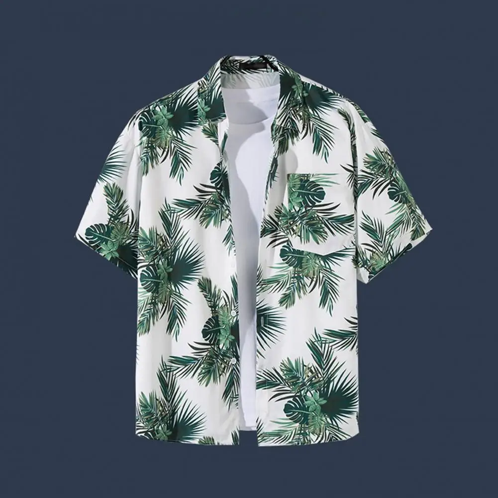 

Beach Shirt Men Hawaiian Floral Shirt Floral Print Men's Hawaiian Vacation Shirt Soft Loose Fit with Chest Pocket for Summer