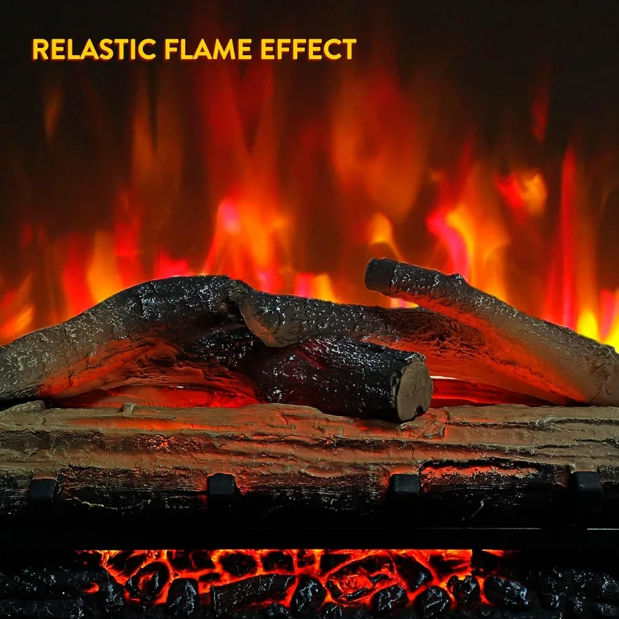 23 Electric Fireplace Log Set Fireplace Heater with Adjustable 4 Flame Brightness Realistic Flame Log Remote Control Timer Ther